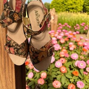 Alegria Women's Floral Buckle Sandals - Red, Yellow, Green